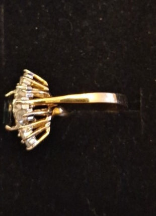 Vintage Cocktail Ring Faux Blue Sapphire and Rhinestone Cluster Size 6.5