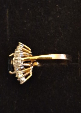 Vintage Cocktail Ring Faux Blue Sapphire and Rhinestone Cluster Size 6.5