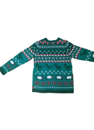 Ugly Christmas Sweater Green With Dinosaur Presents First Gaming Later M Medium