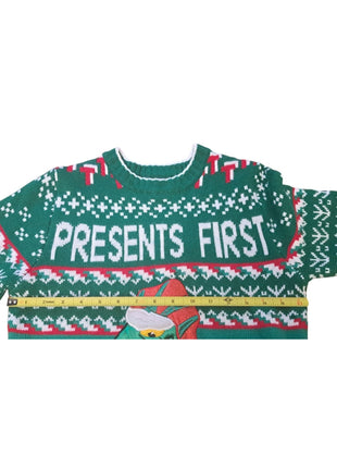 Ugly Christmas Sweater Green With Dinosaur Presents First Gaming Later M Medium