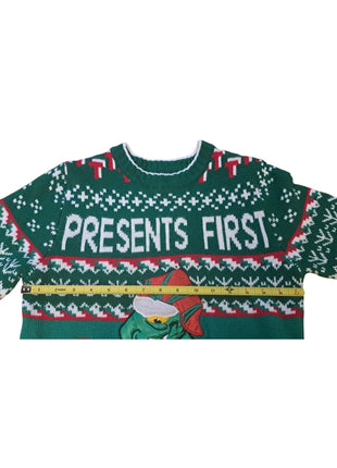 Ugly Christmas Sweater Green With Dinosaur Presents First Gaming Later M Medium