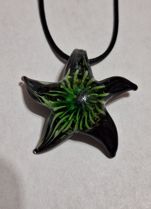 Hand Blown Glass Starfish Pendant Necklace 