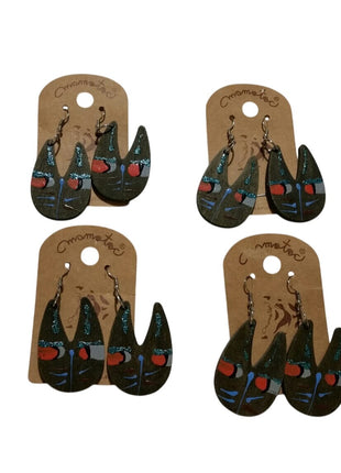 Handmade Wooden Drop Earrings With Artistic Design Chromatica Brand Lightweight & Eye-Catching Suitable For Any Occasion