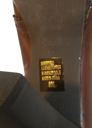 Nine West Brown Leather Heeled Pumps With Decorative Stitching & Lace Detail Size 7.5