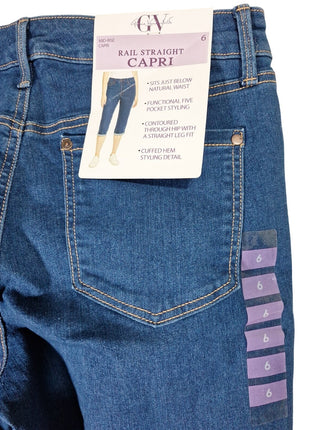 NWT  Women's Gloria Vanderbilt Mid Rise Rail Straight Capri Jeans Size 6 Sofia Dark Wash