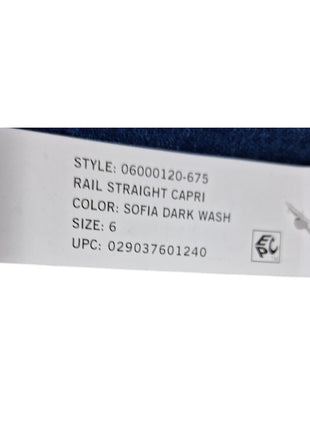 NWT  Women's Gloria Vanderbilt Mid Rise Rail Straight Capri Jeans Size 6 Sofia Dark Wash