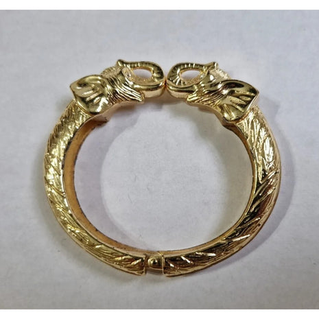 VINTAGE  DOUBLE ELEPHANT KISSING HEAD GOLD TONE CRYSTAL HINGED CUFF BRACELET