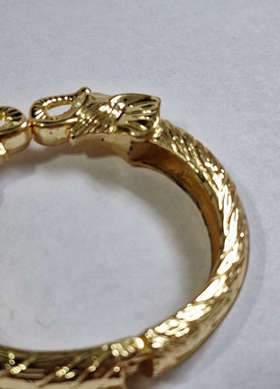 VINTAGE  DOUBLE ELEPHANT KISSING HEAD GOLD TONE CRYSTAL HINGED CUFF BRACELET