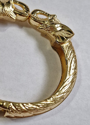 VINTAGE  DOUBLE ELEPHANT KISSING HEAD GOLD TONE CRYSTAL HINGED CUFF BRACELET