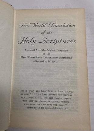 New World Translation of the Holy Scriptures 1961 Watchtower HC 2nd Print