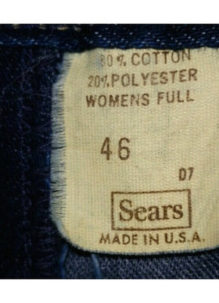Womens Full Fit Jeans Dark Wash Sears Size 46X30 Cotton Polyester Blend Made In USA