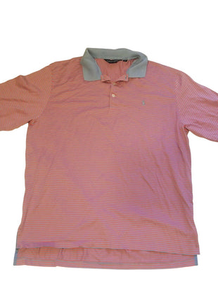 Polo Golf Ralph Lauren XL Pink & Gray Striped Cotton Polo Shirt Short Sleeve Mens Casualwear