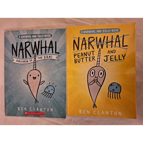 Lot of 2 Narwhal And Jelly Books - Unicorn Of The Sea - Peanut Butter And Jelly