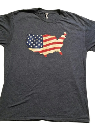 USA Map Flag Graphic T-Shirt Charcoal Heather Gildan Adult Cotton Blend Unisex Size L