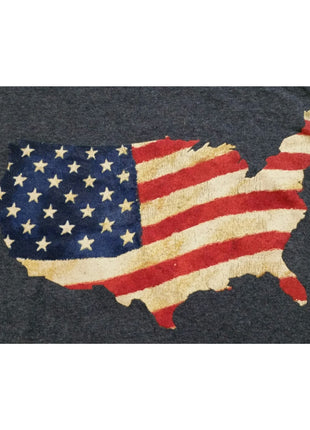 USA Map Flag Graphic T-Shirt Charcoal Heather Gildan Adult Cotton Blend Unisex Size L