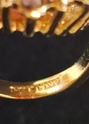 Vintage 14KT GF ESPO Cocktail Ring Faux Ruby Red and Rhinestone Cluster Size 7