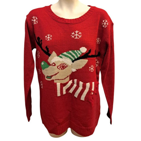 Evelyn Taylor Women’s XL Red Reindeer Ugly Christmas Sweater Festive Holiday