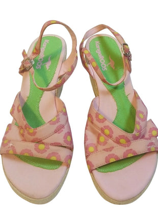 KANGAROOS PINK FLORAL WEDGES HEELS SANDALS SIZE 10