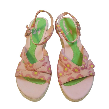 KANGAROOS PINK FLORAL WEDGES HEELS SANDALS SIZE 10