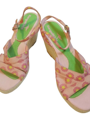 KANGAROOS PINK FLORAL WEDGES HEELS SANDALS SIZE 10