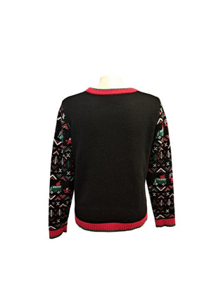 Holiday Time Unisex XL 14-16 Boys  Black Ugly Christmas Sweater Santa Van Road Trip