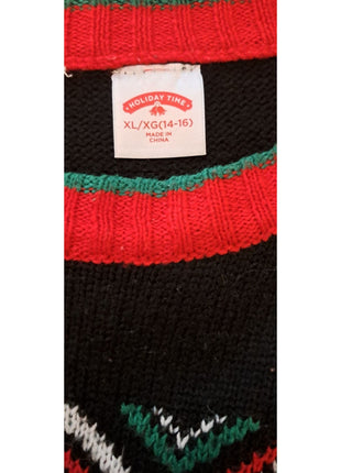 Holiday Time Unisex XL 14-16 Boys  Black Ugly Christmas Sweater Santa Van Road Trip