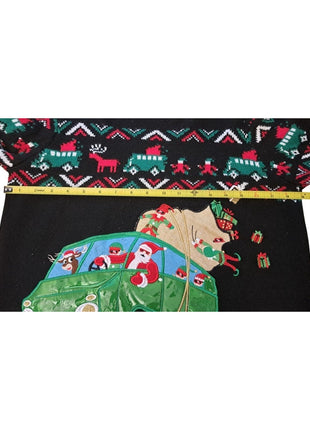Holiday Time Unisex XL 14-16 Boys  Black Ugly Christmas Sweater Santa Van Road Trip