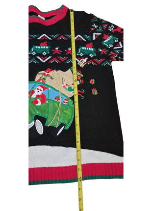 Holiday Time Unisex XL 14-16 Boys  Black Ugly Christmas Sweater Santa Van Road Trip