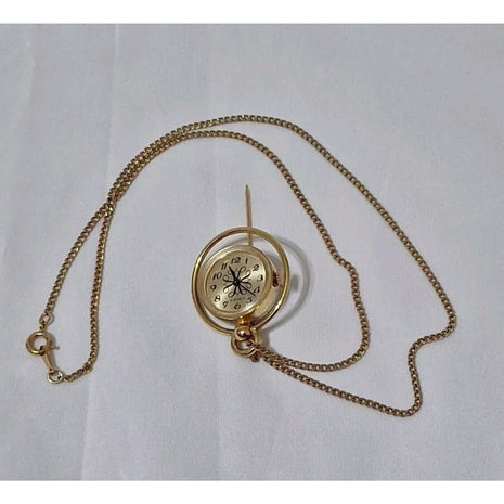 Vintage Avon Gold Tone Watch Pendant Necklace Brooch Pin 17 Jewels - Wind Up