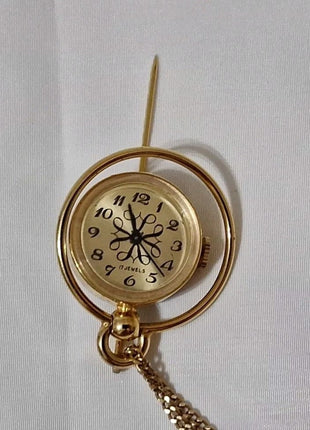 Vintage Avon Gold Tone Watch Pendant Necklace Brooch Pin 17 Jewels - Wind Up
