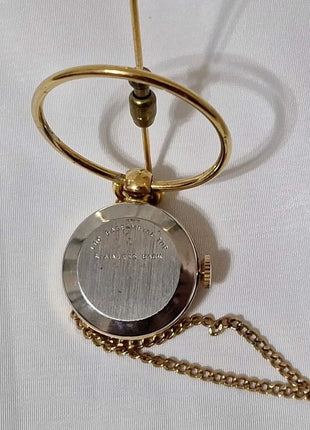 Vintage Avon Gold Tone Watch Pendant Necklace Brooch Pin 17 Jewels - Wind Up