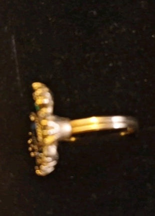 Vintage Sarah Coventry Adjustable Green Blue Rhinestone Gold Tone Butterfly Ring