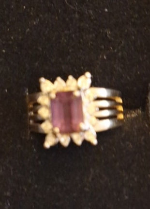 Vintage 14KT GF ESPO Cocktail Ring Faux Amethyst Rhinestone Cluster Size 8