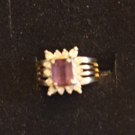 Vintage 14KT GF ESPO Cocktail Ring Faux Amethyst Rhinestone Cluster Size 8
