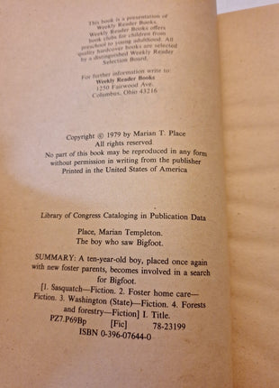 Boy Who Saw Bigfoot by Marion T. Place 1979 Weekly Reader Books