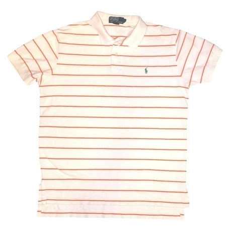 Ralph Lauren Polo Shirt Mens M White W/ Orange Stripes 100% Cotton Short Sleeve Casual Collared