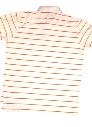 Ralph Lauren Polo Shirt Mens M White W/ Orange Stripes 100% Cotton Short Sleeve Casual Collared