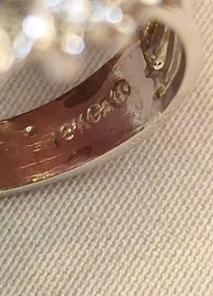 Vintage 18K GE Cocktail Ring Faux Green Emerald and Rhinestone Cluster Size 8 K