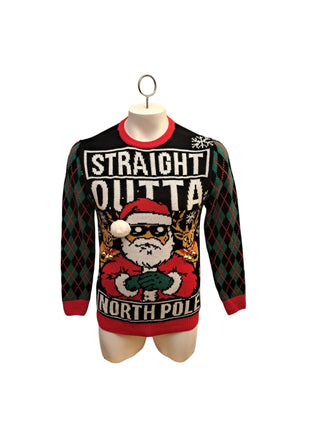 Men's Straight Outta North Pole Christmas Sweater Santa Ugly Holiday S Small (34-36)