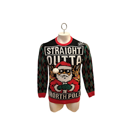 Men's Straight Outta North Pole Christmas Sweater Santa Ugly Holiday S Small (34-36)