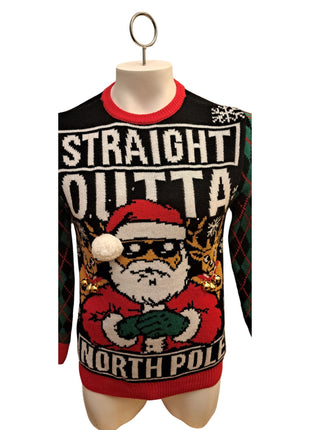 Men's Straight Outta North Pole Christmas Sweater Santa Ugly Holiday S Small (34-36)